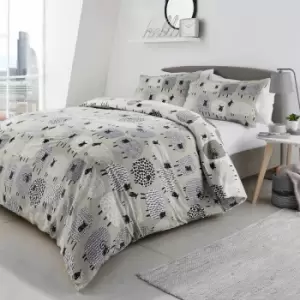 Fusion Dotty Sheep Print Reversible Duvet Cover Set, Natural, King