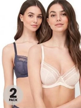 DORINA Zara Curves 2 Pack Non Padded Bra - Grey/Pink, Size 36Dd, Women