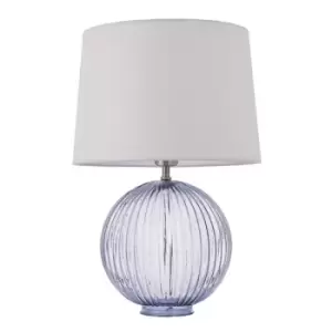 Mia Table Lamp Smokey Grey Ribbed Glass & Vintage White Linen 1 Light IP20 - E27