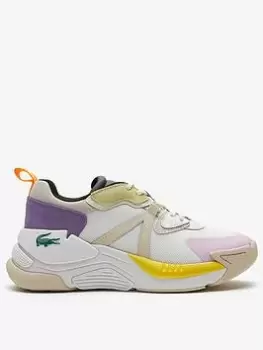 Lacoste Womens LW2 Xtra Leather Colour-Block Trainers Size 5 UK Off White & Purple