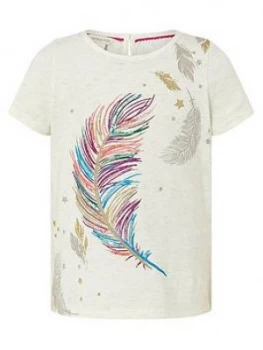 Monsoon Girls Feather Graphic T-Shirt - Oatmeal, Size Age: 3-4 Years, Women