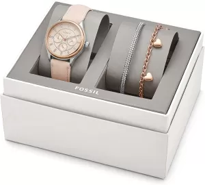 Fossil Womens Modern Sophisticate Multifunction Tan Leather Watch And Jewelry Gift Set - Brown