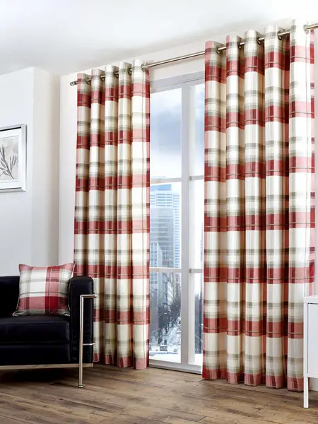 Fusion Balmoral Check Lined Eyelet Curtains Ruby NKKTE Unisex width: 117x183cm(46x72inches),width: 168x137cm(66x54inches),width: 168x183cm(66x72inches