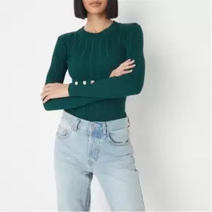 Missguided Crew Neck Wide Rib Knit Bodysuit - Green