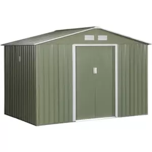 Outsunny - 9 X 6FT Outdoor Storage Garden Shed Sliding Door Galvanised Metal Green