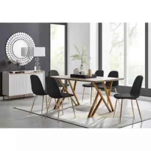 Furniture Box Taranto Oak Effect Dining Table and 6 Black Corona Gold Leg Chairs