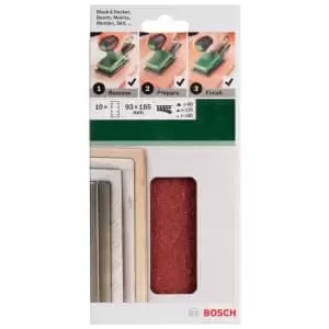 Bosch 2609256A86 Multi Surface Mixed Grit Orbital Sander Sanding Sheets - Pack of 10