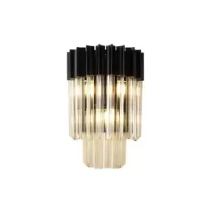 Luminosa Poland Wall Lamp 3 Light E14, Matt Black, Cognac Sculpted Glass