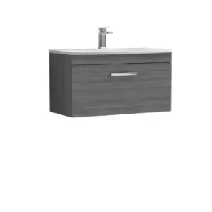 Nuie Athena 800 Wall Hung Single Drawer Vanity & Curved Basin - Grey Woodgrain