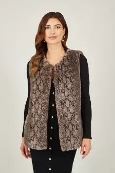 Grey Snake Print Faux Fur Gilet