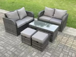 Fimous 4 Seater Outdoor Dark Grey Rattan Lounge Complete Sofa Set with Coffee Table and 2 Big Footstools