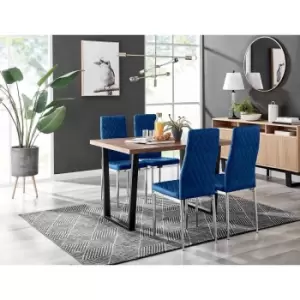 Furniture Box Kylo Brown Wood Effect Dining Table and 4 Navy Velvet Milan Chairs