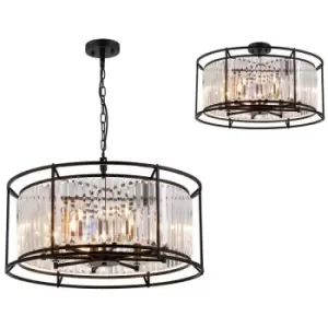 Luminosa Guilford Ceiling Pendant, Semi Ceiling Lamp Convertible, 8 Light E14, Satin Black, Clear