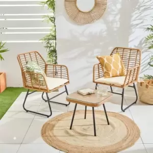 Neo Natural Garden Furniture Patio Wicker Bamboo Style Chair Table Outdoor Rattan Bistro Set 3 Piece