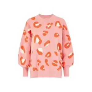 Yumi Pink Animal Print Intarsia Jumper - Pink