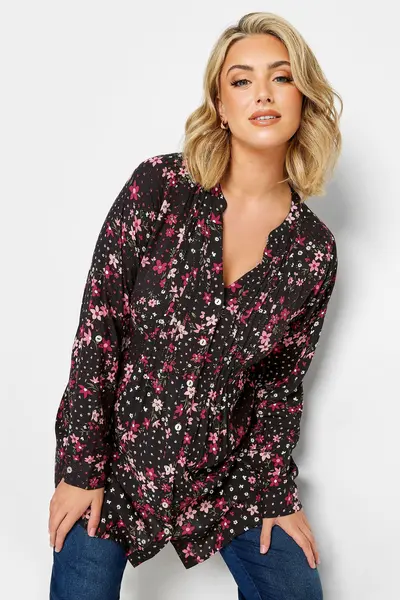 Yours Floral Pintuck Shirt Black