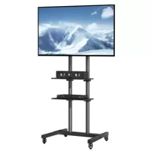 VEVOR Mobile TV Stand, Mobile TV Cart for 32 to 70" TVs, Height Adjustable Portable TV Stand with Wheels, Double Tray for Audio-Visual Devices, Rollin