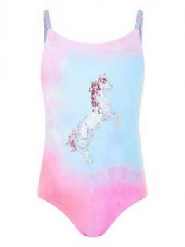 Monsoon Girls Ellie Unicorn Sequin Swimsuit - Pale Pink