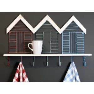 Set Of 7 Beach Hut Wall Hooks With Shelf