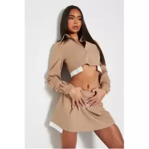 I Saw It First Exposed Pocket Button Up Crop Shirt Co Ord - Brown