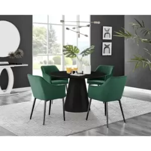 Palma Black Semi Gloss Round Dining Table & 4 Green Calla Black Leg Chairs