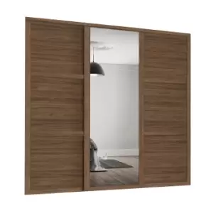 Shaker 3 Door Sliding Wardrobe Kit Walnut Panel / Mirror with Walnut Frame (W)1680 x (H)2260mm