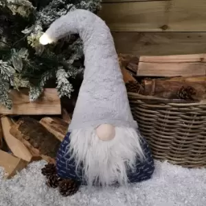 60cm Festive Christmas Light Up Lit Sitting Christmas Gonk with Grey Hat and Blue Body