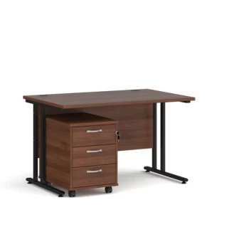 Office Desk Rectangular Desk 1200mm With Pedestal Walnut Top With Black Frame 800mm Depth Maestro 25 SBK312W