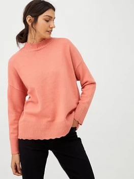 Oasis Suzie Scallop Jumper - Pale Pink, Size L, Women