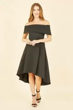 Black Bardot Dipped Hem Dress