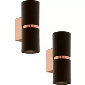 Loops - 2 pack Wall Light Colour Copper Coloured Steel Brown Round Shade GU10 2x3.3W