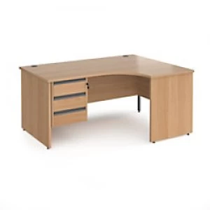 Dams International Right Hand Ergonomic Desk with 3 Lockable Drawers Pedestal and Beech Coloured MFC Top with Graphite Panel Ends and Silver Frame Cor