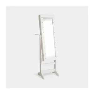 Standing Mirror Full Length with Storage, White Full Body Mirror with Jewellery Organiser, LED Lights and Tilt & Lock Mechanism, Makeup Storage