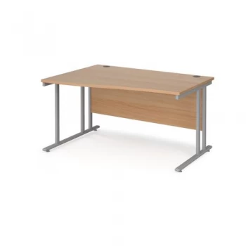 Maestro 25 left hand wave desk 1400mm wide silver cantilever leg