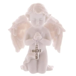 Praying Cherub Holding Jewelled Silver Cross (Pack Of 4) Figurine