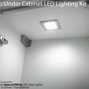 6x aluminium Ultra-Slim Square Under Cabinet Kitchen Light & Driver Kit - Natural White led