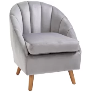 HOMCOM Decadent Single Lounge Chair in Velvet-Look Upholstery w/ Wooden Legs Grey