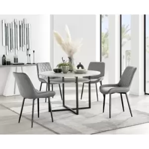 Furniturebox Adley Grey Concrete Effect 120cm Storage Dining Table & 4 Grey Pesaro Black Leg Velvet Chairs