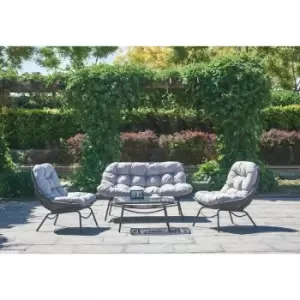 Rattan Outdoor Furniture Sofa Set - 3 Pcs Set - Grey Cushions