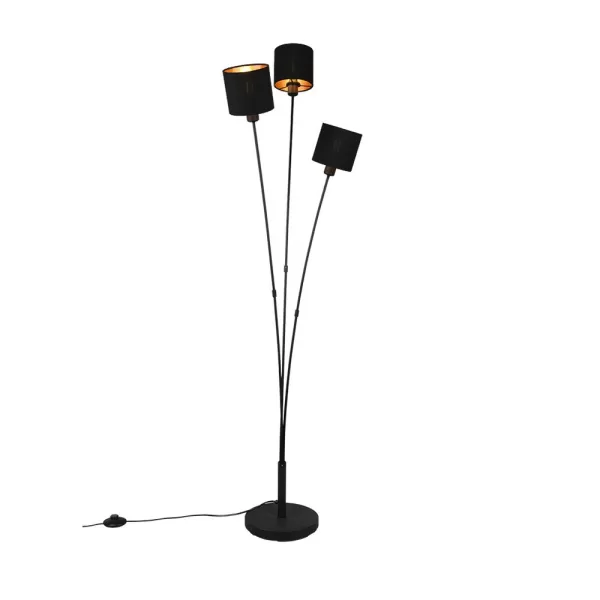 Tommy Modern 3 Light Multi Arm Floor Lamp Black Matt with Footswitch