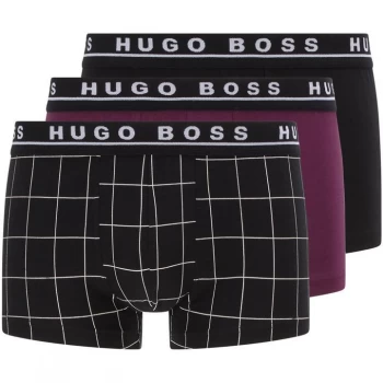 Hugo Boss 3 Pack Logo Boxer Trunks Black/Check/Burgundy Size L Men