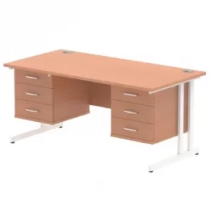 Impulse 1600 Rectangle White Cant Leg Desk Beech 2 x 3 Drawer Fixed Ped