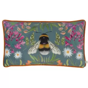 House of Bloom Zinnia Bee Rectangular Cushion Multicolour, Multicolour / 30 x 50cm / Polyester Filled