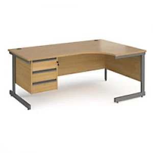 Dams International Right Hand Ergonomic Desk with Oak Coloured MFC Top and Graphite Frame Cantilever Legs and 3 Lockable Drawer Pedestal Contract 25 1