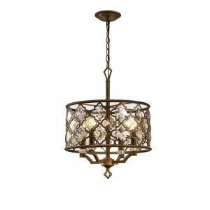 Cylindrical Ceiling Pendant 4 Light E14 Mocha, Teak Plated Crystal