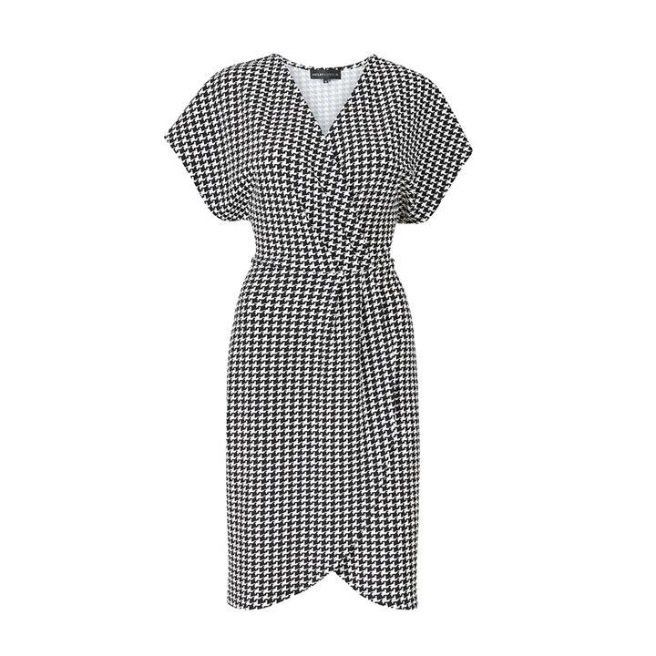 Mela London Black Dogtooth 'Alexa' Wrap Dress - 8