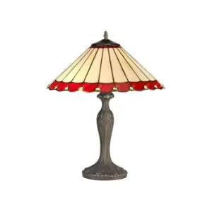 Luminosa Lighting - 2 Light Curved Table Lamp E27 With 40cm Tiffany Shade, Red, Crystal, Aged Antique Brass