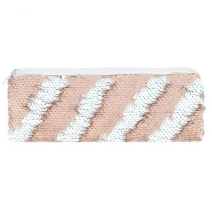 Pink and White Reversible Sequin Pencil Case