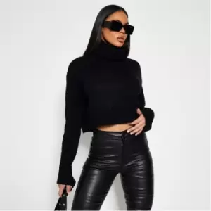 I Saw It First Recycled Roll Neck Crop Jumper - Black