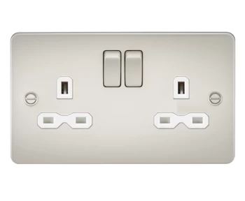 KnightsBridge Flat plate 13A 2G DP switched socket - pearl with white insert